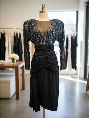 Vintage Casadei Black Dress | 1980s Glamour Revived | Size 6